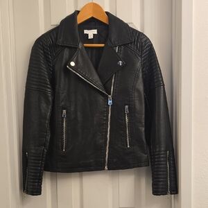 Topshop Black Quilted Faux Leather Moto Jacket